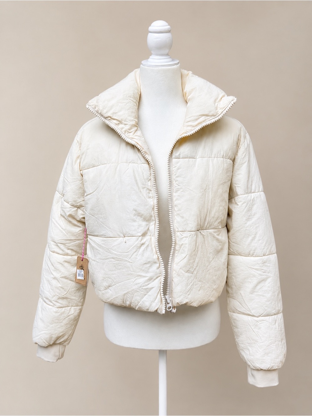 Simply Southern M/L Cream Ivory Puffer Jacket Quilted Cropped NWT
